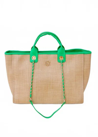 Caroline Hill Missy Natural Tote Bag In Kelly Green In Neutral