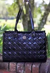 Caroline Hill Shane Black Patent Quilted Tote In Black