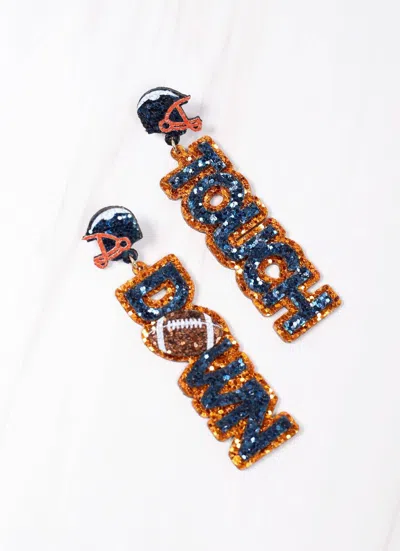 Caroline Hill Touchdown Glitter Earring In Navy Orange In Multi