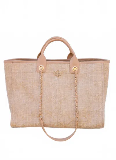 Caroline Hill Women's Melissa Tote Bag In Natural Lattice Tan In Pink