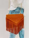Caroline Hill Women's Russel Quilted Crossbody With Fringe In Camel In Brown