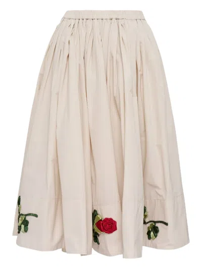 Caroline Hu 3d Floral Midi Skirt In Neutral