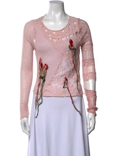 Pre-owned Caroline Hu Floral Print Crew Neck Top In Pink