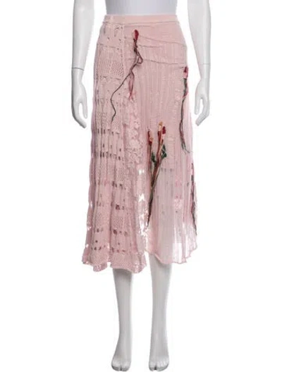 Pre-owned Caroline Hu Floral Print Midi Length Skirt In Pink