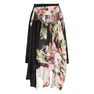Caroline Hu Pink Print Slashing Layered Skirt In Black