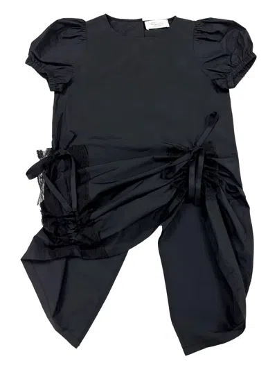 Caroline Hu Puff-sleeves Lace-inserts Top In Black