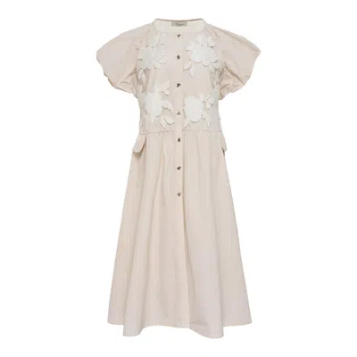 Caroline Hu White Floral Quilted Midi Dress In Neutral