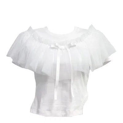 Caroline Hu White Tulle Bowknot T-shirt