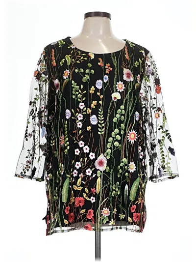 Pre-owned Caroline Rose 3/4 Sleeve Blouse In Black