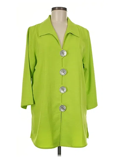 Pre-owned Caroline Rose 3/4 Sleeve Button Down Shirt In Green
