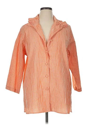 Pre-owned Caroline Rose 3/4 Sleeve Button Down Shirt In Orange