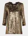 Caroline Rose Sequin Blouse In Gold In Gold/black