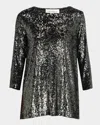 Caroline Rose Sequin Tunic Top In Gunmetal/black