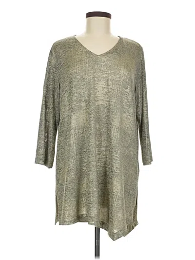 Pre-owned Caroline Rose 3/4 Sleeve Top Gray Metallic Pattern V Neck Tops