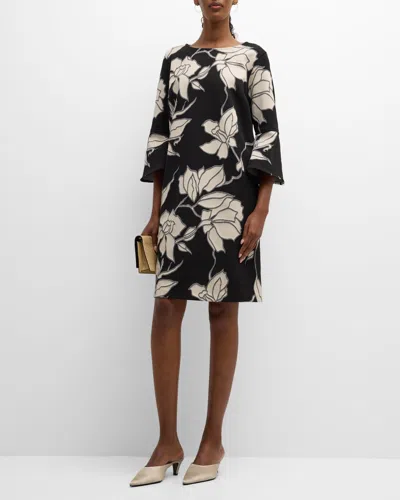 Caroline Rose Bella Bell-sleeve Knit Knee-length Dress In Black