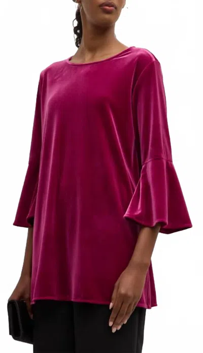 Caroline Rose Bella Velvet Bell Sleeve Top In Magenta In Pink