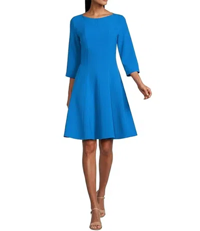 Caroline Rose Crepe Fit And Flare Dress In Vivid Blue