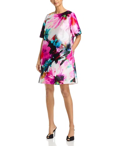 Caroline Rose Floral Fanfare Dress In Multi