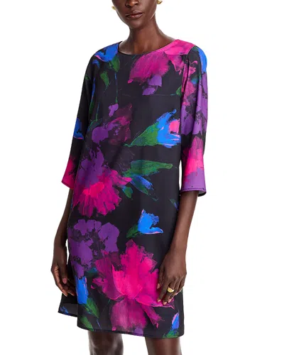 Caroline Rose Floral Print Dress In Multi/black