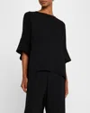 Caroline Rose Julia Crepe Bell-sleeve Tunic In Black