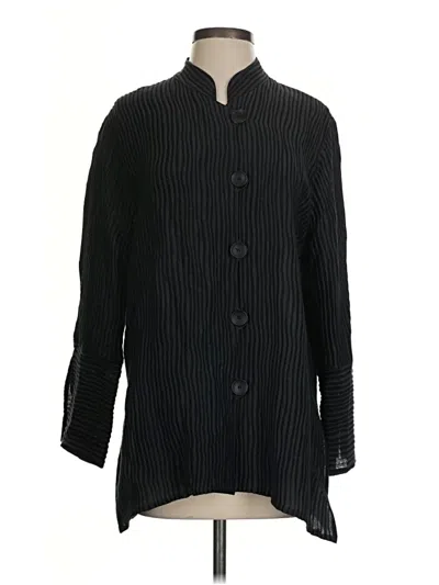 Pre-owned Caroline Rose Long Sleeve Silk Top Black Mock Neckline Tops