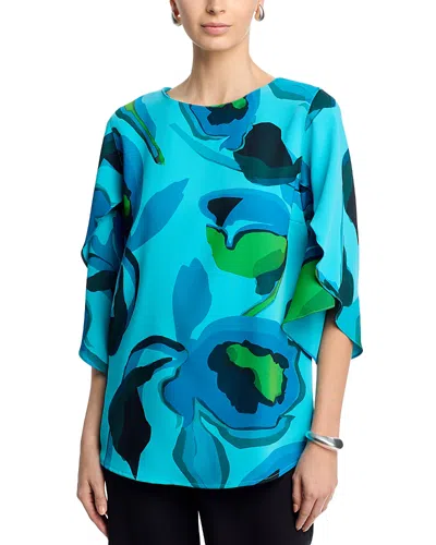 Caroline Rose Petal Sleeve Top In Blue