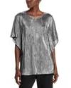 Caroline Rose Metallic Plisse Caftan Top In Silver/black