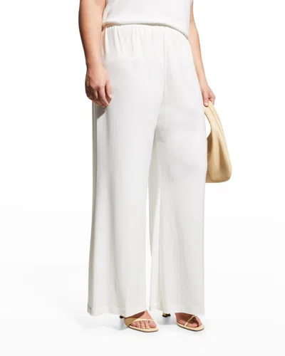 Caroline Rose Plus Size Stretch-knit Wide-leg Pants In White
