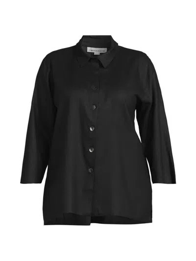 Caroline Rose, Plus Size Women's Plus Size Breezy Button-front Tunic Shirt In Black