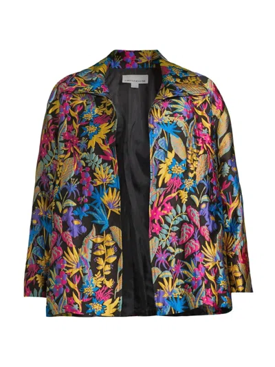 Caroline Rose, Plus Size Women's Plus Size Floral Jacquard Easy Jacket In Multi Black