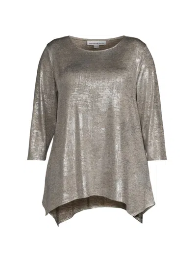 Caroline Rose, Plus Size Women's Reflection Metallic Knit Blouse In Silver