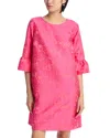 Caroline Rose Ruffle Sleeve Jacquard Dress In Coral