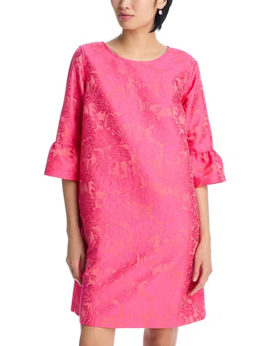 Caroline Rose Ruffle Sleeve Jacquard Dress In Coral