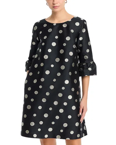 Caroline Rose Ruffled Cuff Embroidered Dress In Black