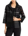 Caroline Rose Striped Open-front Stand-collar Jacket In Multi/black