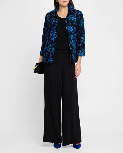 Caroline Rose Floral Jacquard A Line Jacket In Blue/multi