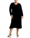 Caroline Rose V Neck Long Sleeve Dress In Black