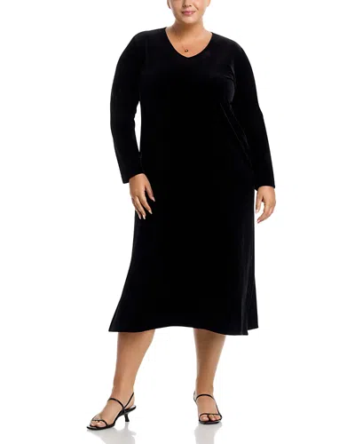 Caroline Rose V Neck Long Sleeve Dress In Black