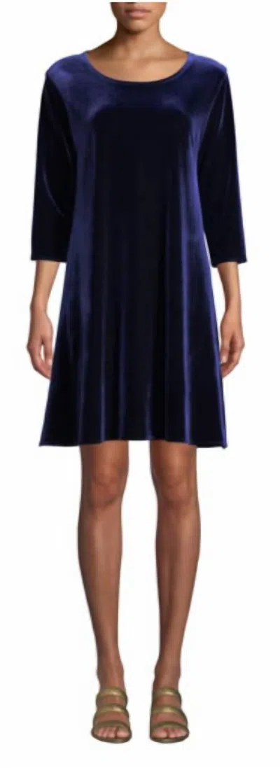 Caroline Rose Velvet A Line 3/4 Sleeve Dress In Deep Sapphire In Blue