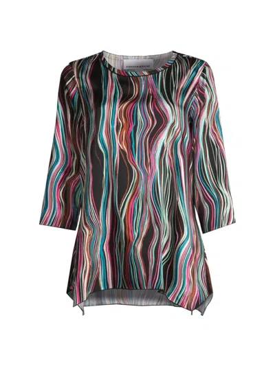 Caroline Rose Catch A Wave Breezy Twill Party Top In Black Multi