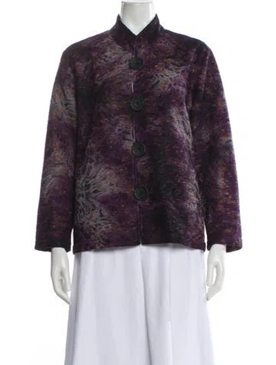 Pre-owned Caroline Rose Wool Printed Evening Jacket In Purple