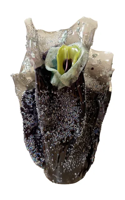 Caroline Zimbalist - “charcoal Bead Lime Flower” Biomaterial Vessel - Black