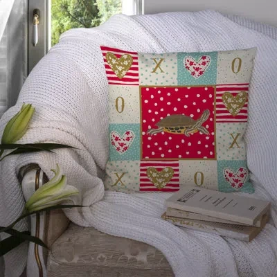 Caroline's Treasures 14 In X 14 In Outdoor Throw Pillow Pond Slider Turtle Fabric Decorative Pillow