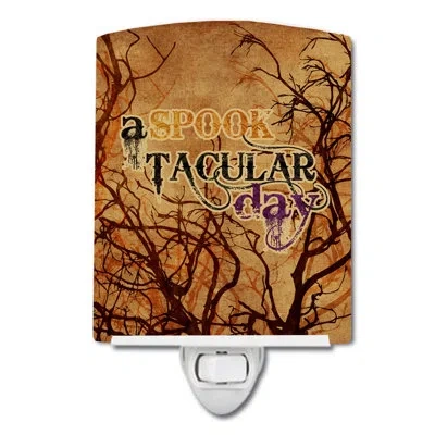 Caroline's Treasures A Spook Tacular Day Halloween Ceramic Night Light In Brown;orange