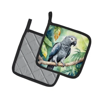 Caroline's Treasures African Grey Parrot Pair Of Pot Holders In Multicolor