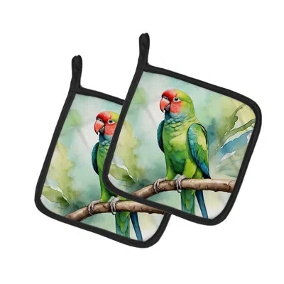 Caroline's Treasures African Ringneck Parrot Pair Of Pot Holders In Multicolor