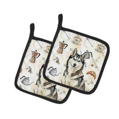 Caroline's Treasures Agouti Siberian Husky Coffee Bar Pair Of Pot Holders In Multicolor