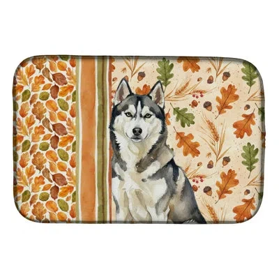 Caroline's Treasures Agouti Siberian Husky Heirloom Fall Dish Drying Mat In Natural