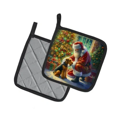 Caroline's Treasures Airedale Terrier And Santa Claus Pair Of Pot Holders In Multicolor