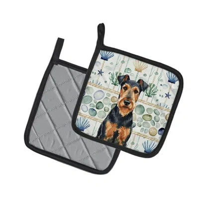 Caroline's Treasures Airedale Terrier Coastal Sea Glass Pair Of Pot Holders In Multicolor